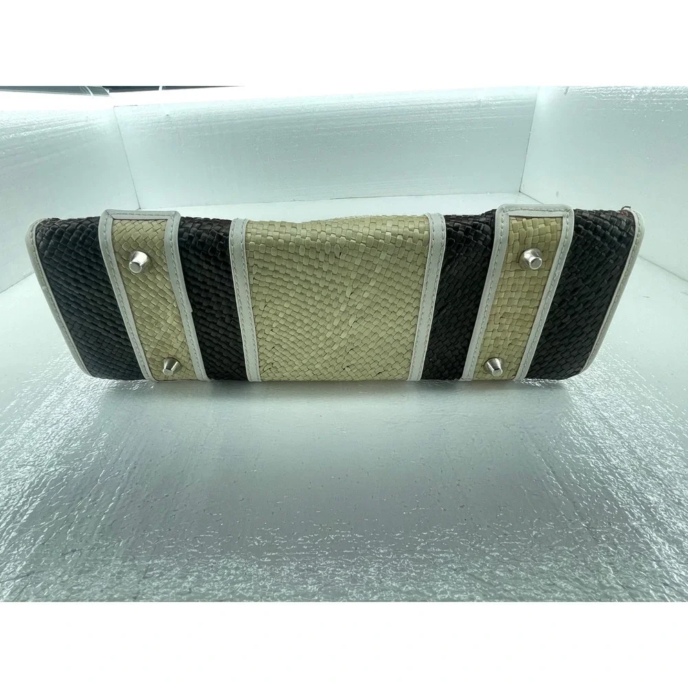 Woven Straw Satchel Bag Top Handle Purse Neutral‎ Colorblock Small
